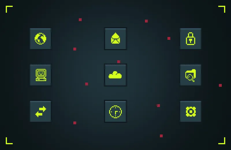 Nine disconnected security tools in a 3x3 grid with red break marks between them